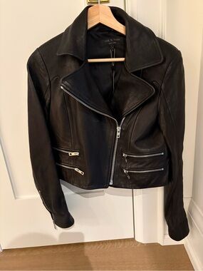 rag & bone Black Croc-Embossed Leather Moto Jacket